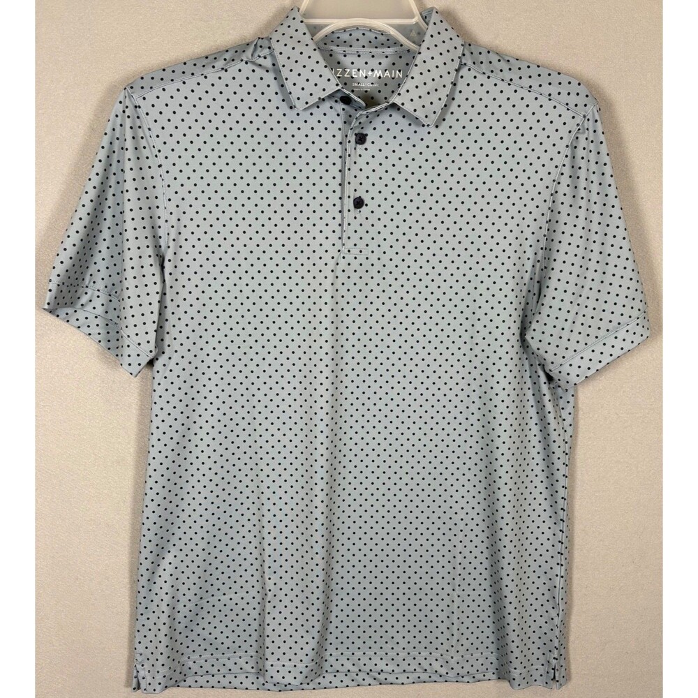 NWOT Mizzen Main Versa Polo Mens S Gray Polka Dot Moisture Wicking Classic Fit